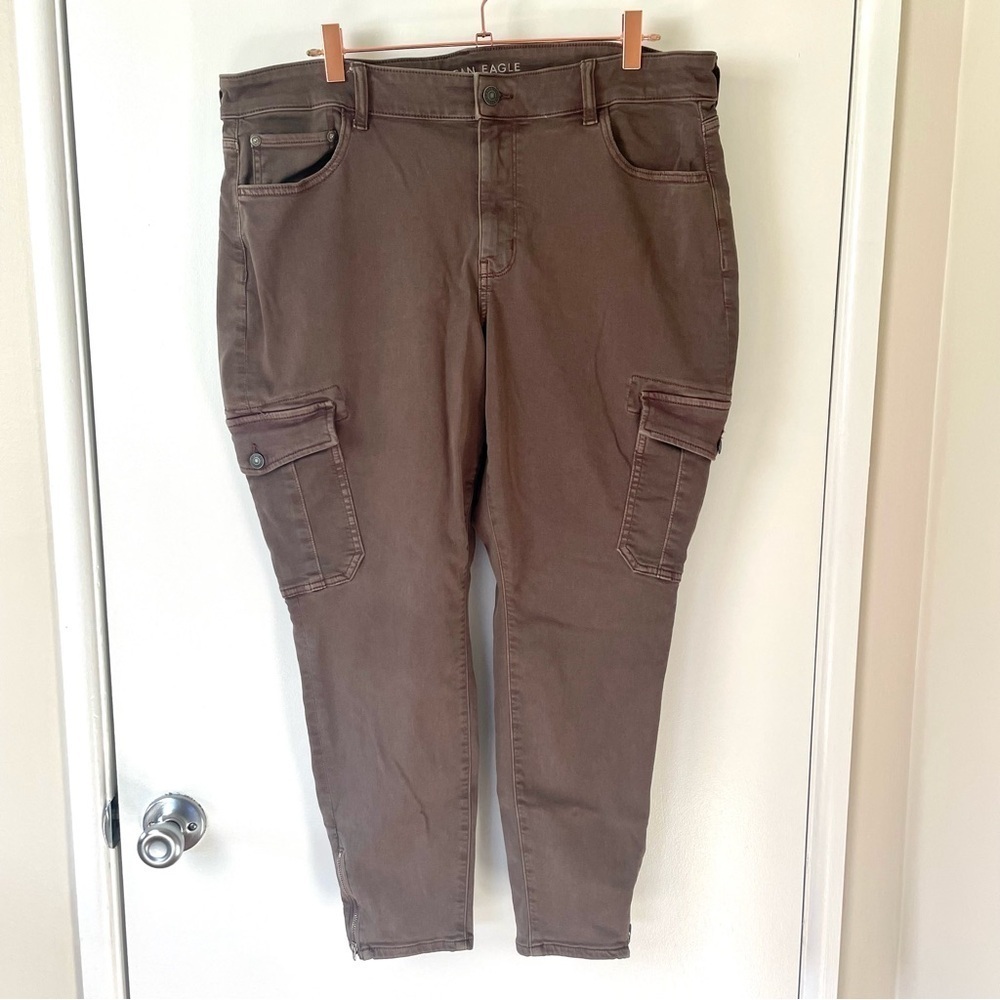 American Eagle Brown High Rise‎ Jegging Cargo Utility Zipper Hem Size 18 Short